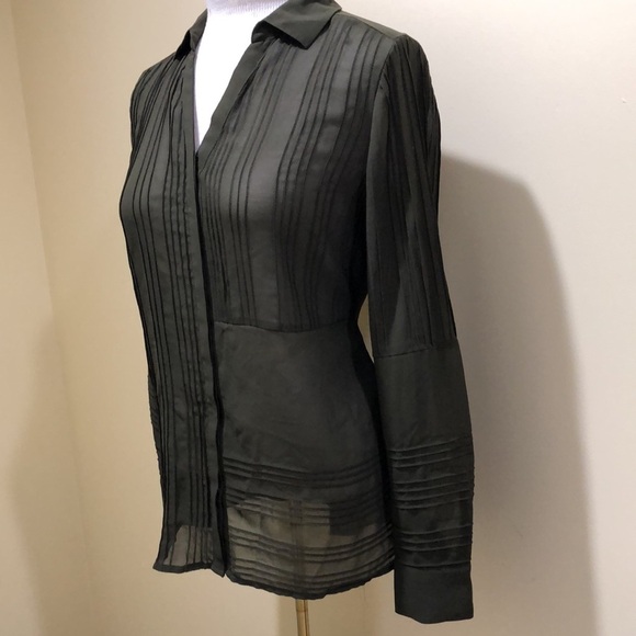 Alfani Green Pleated Button Down Shirt with Notched Collar Size S ( fits S- M ) - Picture 3 of 8